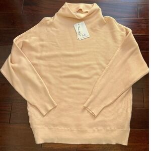 Magaschoni Womens Sweater L Pink Viscose Ribbed Knit‎ Funnel neck Dolman Sleeve